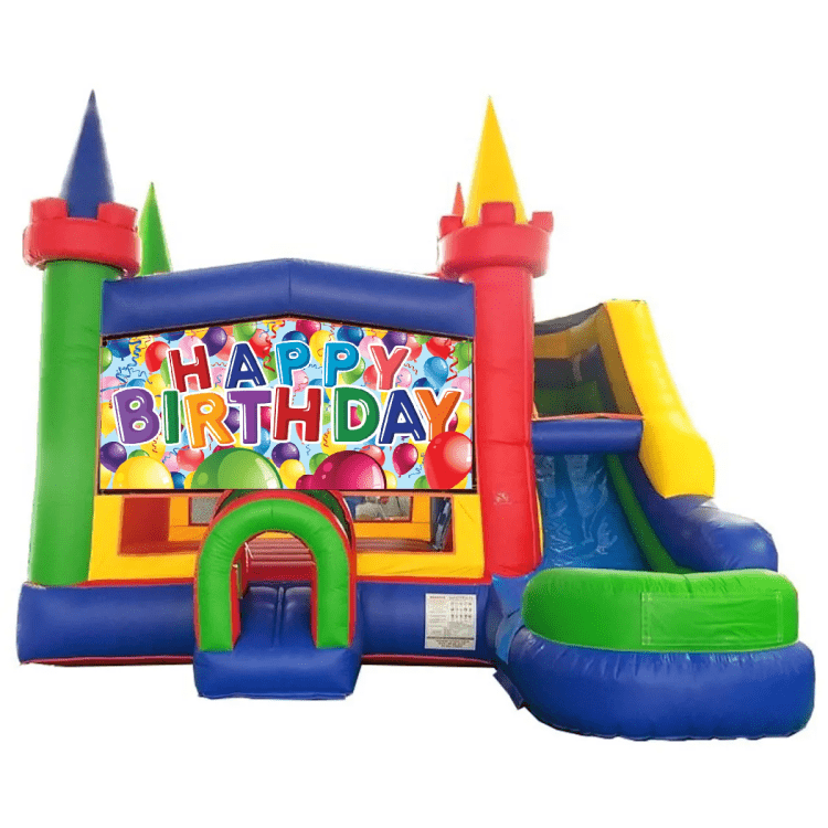 Happy Birthday Rainbow Bounce House with Slide - Dry Only Happy Birthday Rainbow Bounce House with Slide - Dry Only