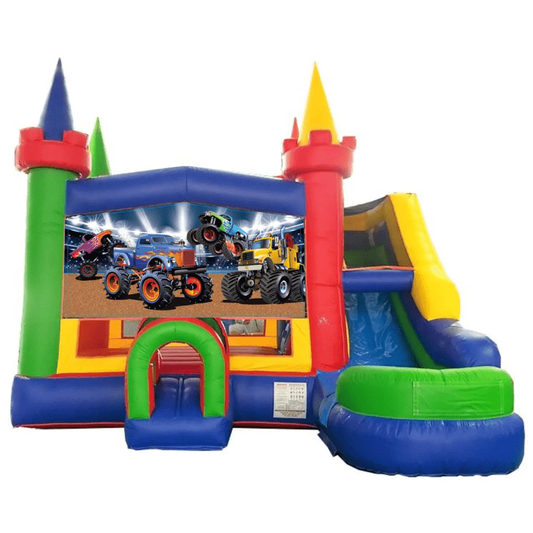 Monster Truck Rainbow Bounce House with Slide - Dry Only