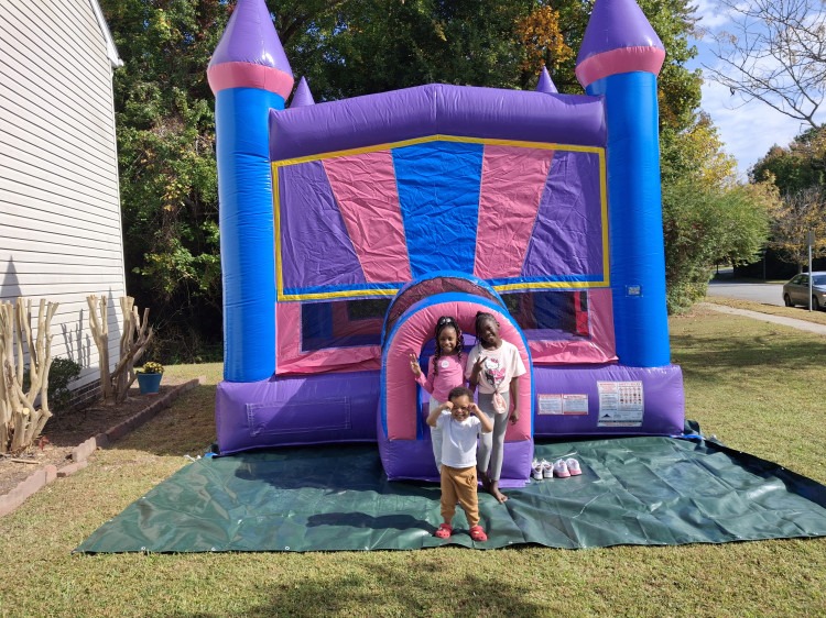 No Banner Pink, Purple, & Blue Bounce House