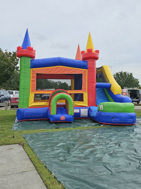 No Banner Rainbow Bounce House with Slide - Dry Only